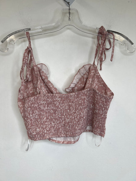 Pink Floral Sleeveless Crop Top (S)