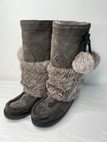 Manitobah Mukluks Grey Suede Waterproof Mukluks(L7/M5)