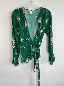 H&M Green Floral Long-Sleeve Tie-up Front Sweater (8)