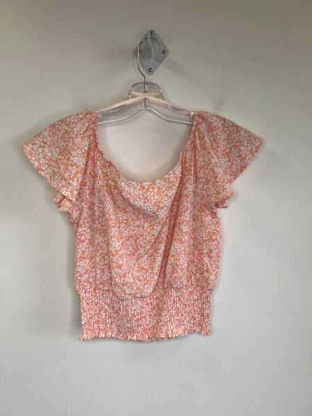 Monteau Los Angeles Sherbet Orange Flor Sleeveless Crop Top (M)