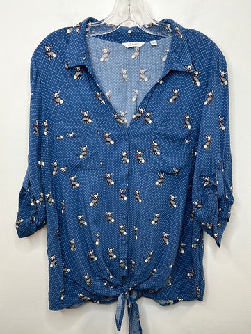Reitmans Chihuahua Print Tie Front Button Up Blouse (XL)