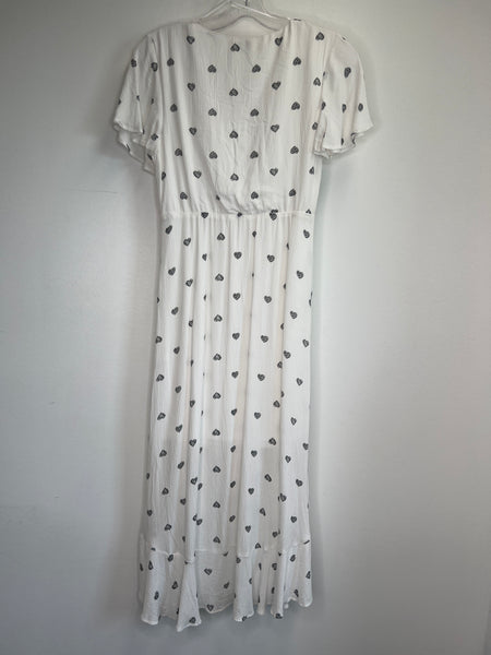 Kismet Heart Pattern White Wrap Hi-Low Dress (XS)