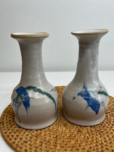 Set Of 2 Art Pottery Wine Stonewear Goblets Cups