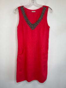 Lina Tomei Poppy Red Linen Midi Dress (S)