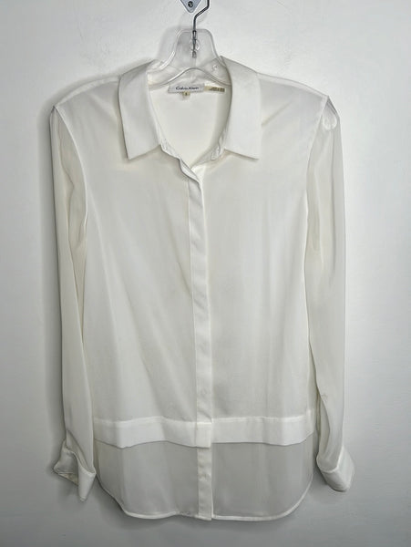 Calvin Klein Lace Long Sleeve Button up White Blouse (M)