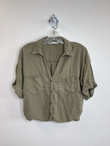 Zara Short-Sleeve Cropped Blouse (M)