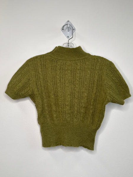 Cider Green Cableknit Mockneck Cropped Top (M)