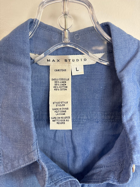 Max Studio Bluw Linen-Cotton Blend Long Sleeve Button Up Shirt (L)