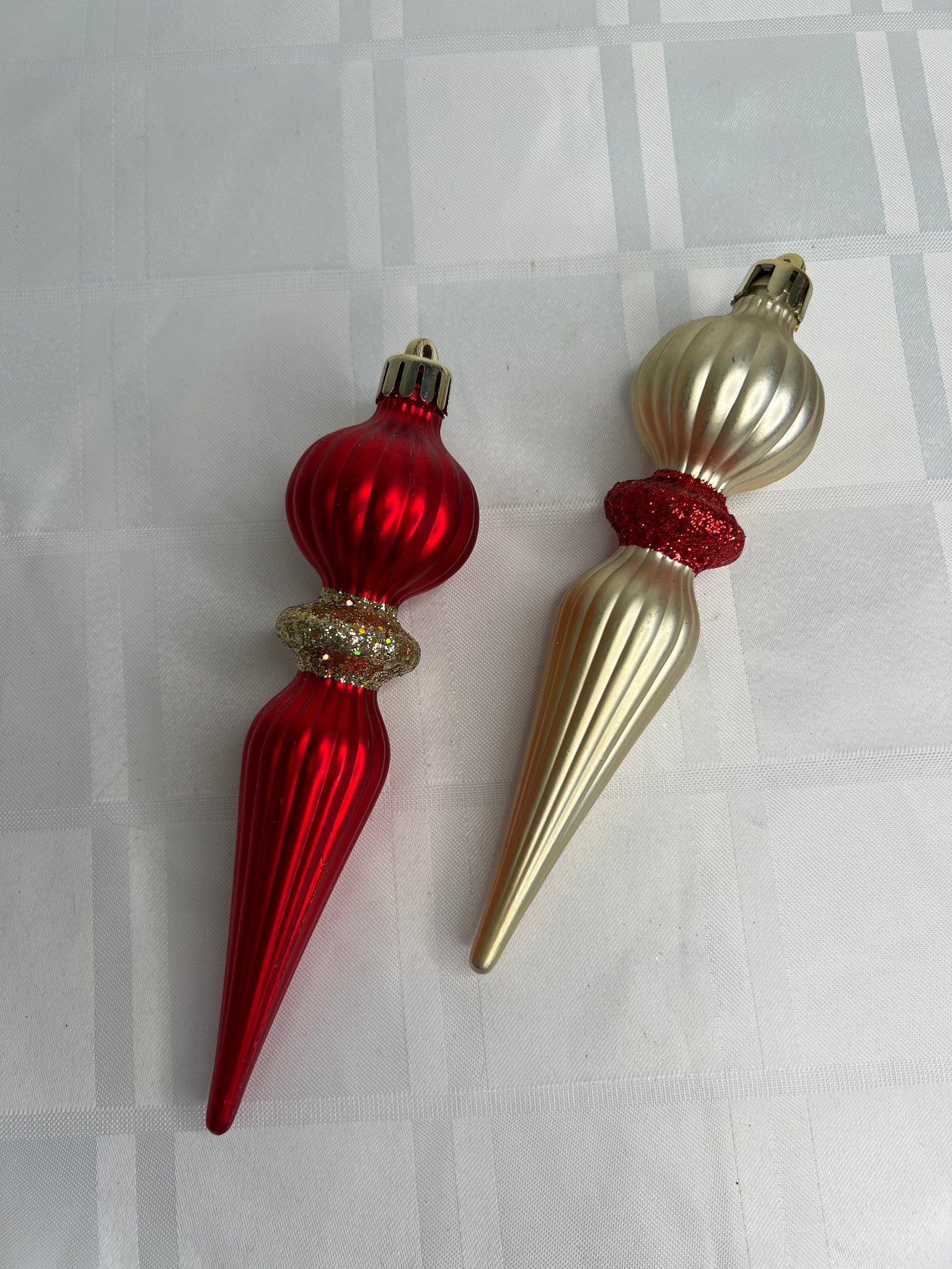 Vintage Set Of 2 Red/Gold Icicle Drop Christmas Ornament