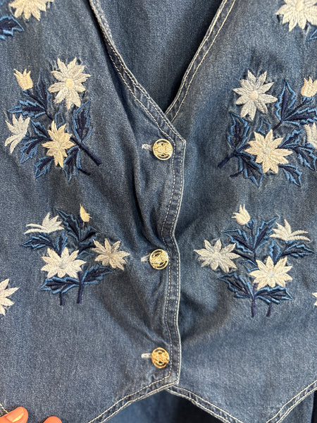 Vintage Image Floral Embroided Maxi Denim Dress (24W)