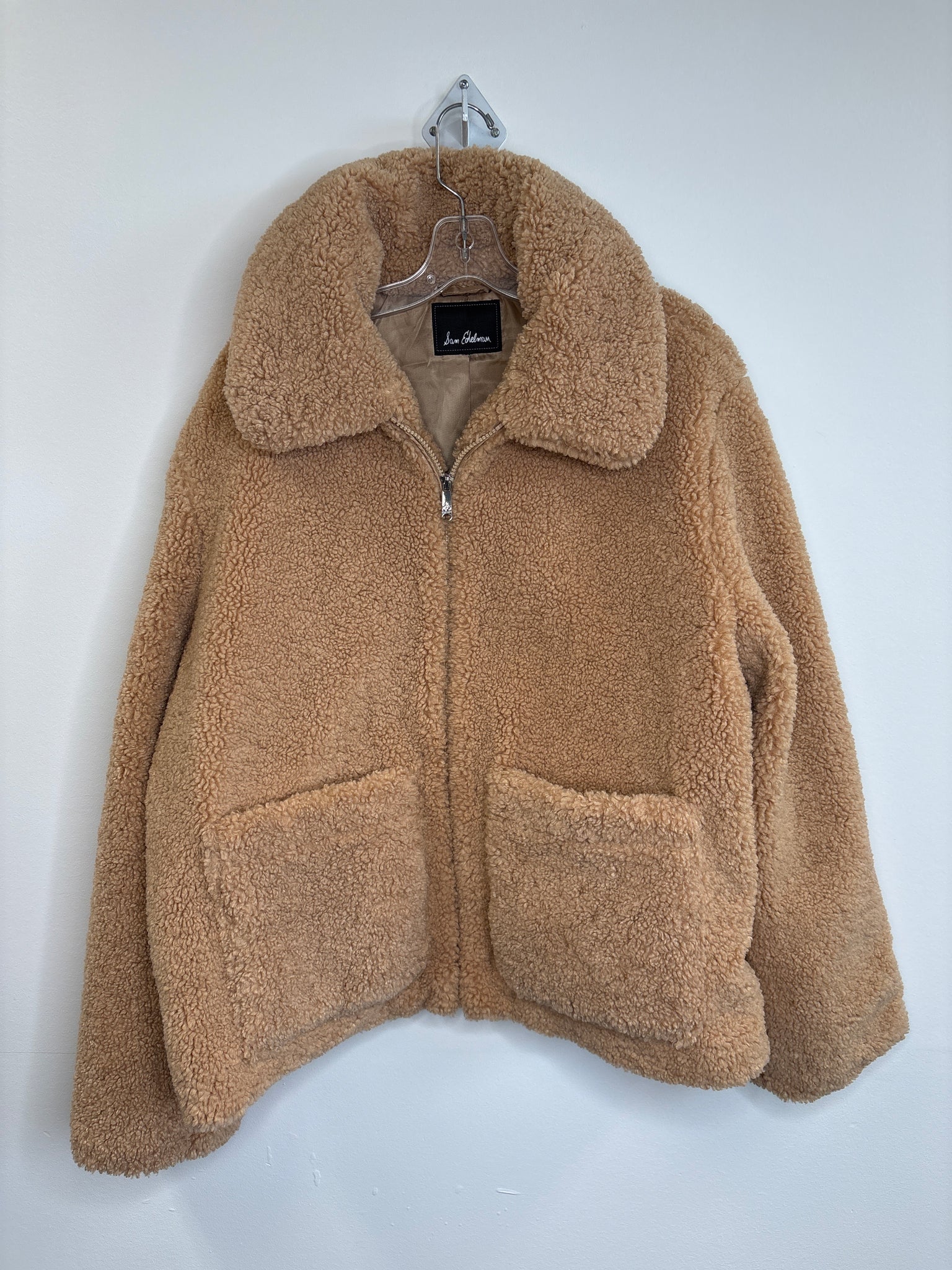 Sam Edelman Beige Faux Fur Zip Up Short Teddy Coat