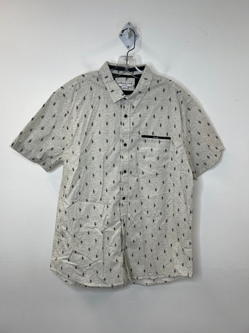 Urban Man Grey "Cactus" Print Short-Sleeved Button-Up Shirt (XL)