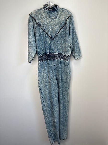 Vintage Welcome to the Future Exit Exit Acid Wash Button-Up Cotton Denim Jumpsuit (13)