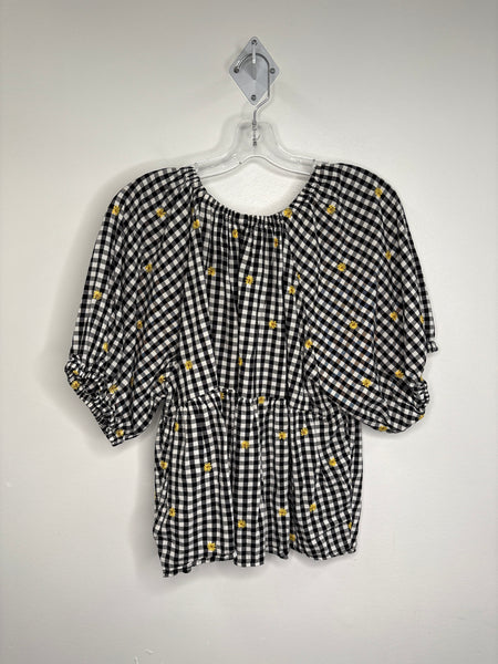 Old Navy Plaid Floral Embroidered Puff-Sleeve Top (XL)