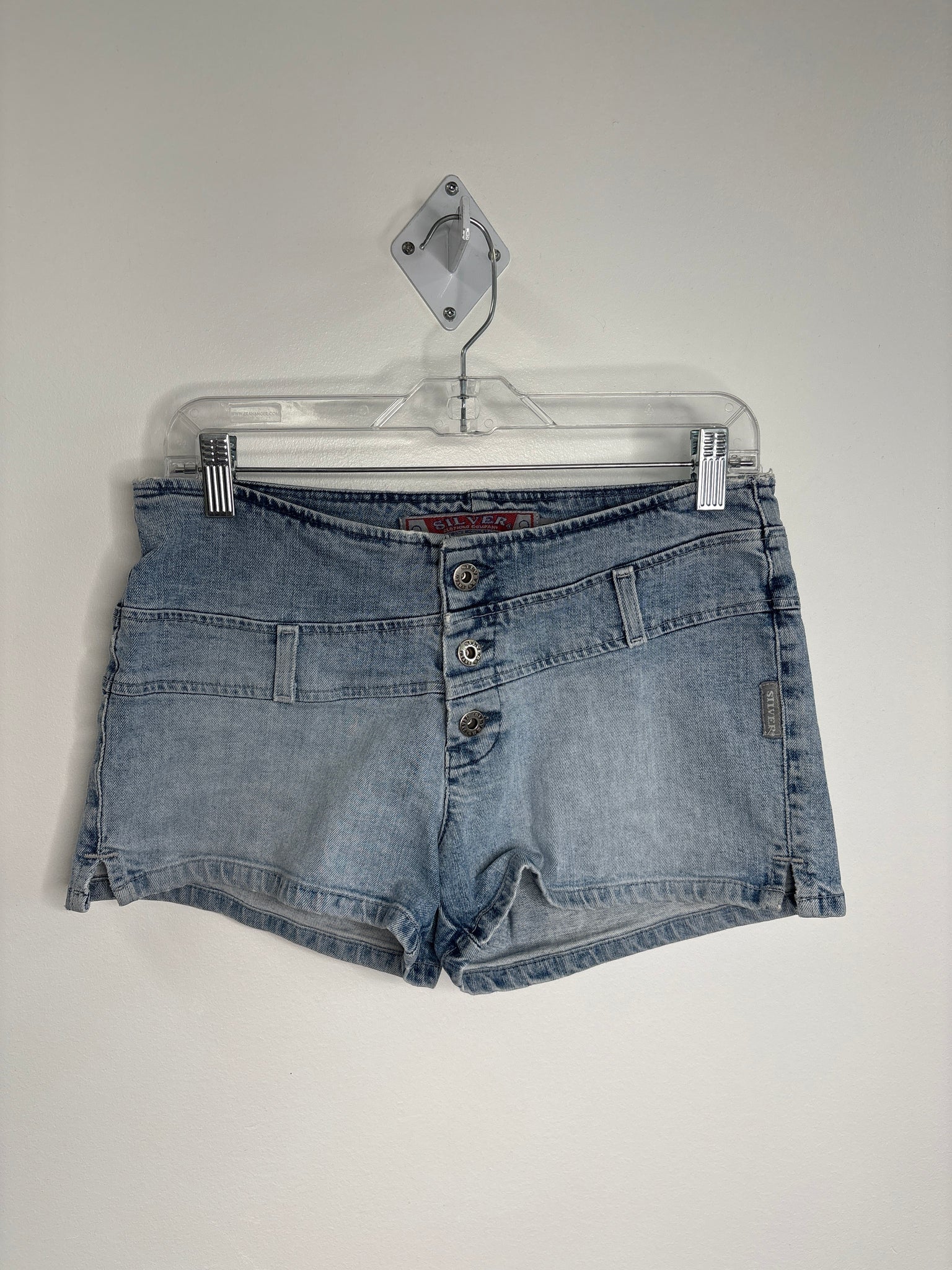 Retro Silver Denim Mini Shorts (29)