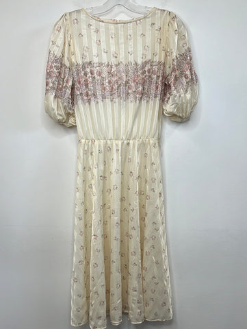 Vintage Short Puffy Sleeve Sheer Midi Dress