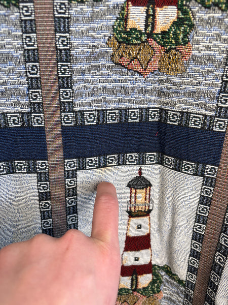 Vintage Blair 1990s Blue Lighthouse Nautical Coastal Tapestry Jacket (OS)