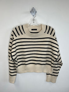 Olivaceous White/Navy Stripe Crop Long-Sleeve Sweater (M)