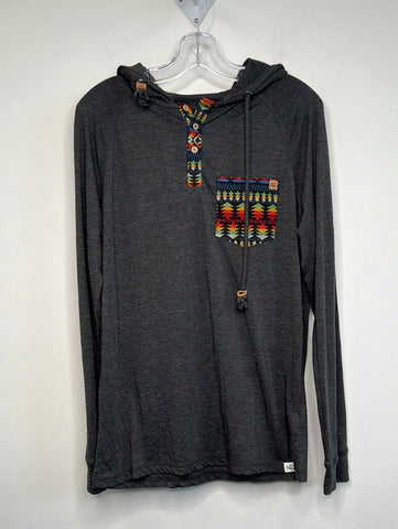 1O Grey Hooded Long Sleeve Shirt With Multi-coloured Pocket (L)