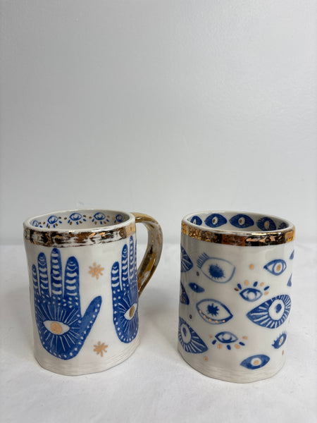SET OF 2 Anthropologie Evil Eye Coffee Mug