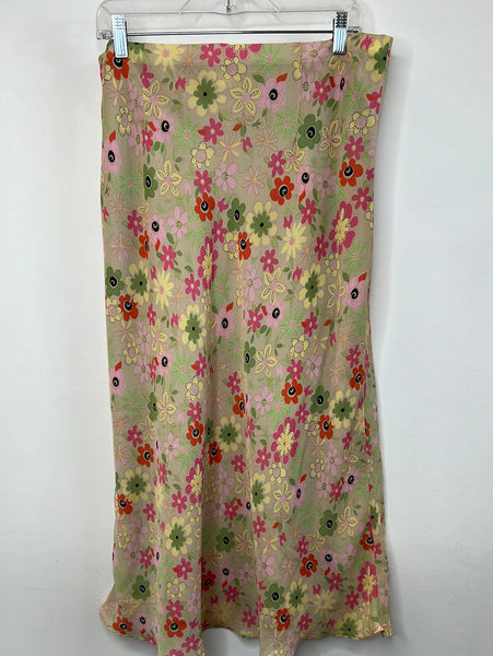 Vintage Cleo Petites Floral Print Sheer Midi Skirt (14)