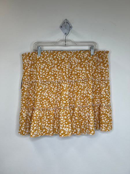 NWT Cleo Mustard Yellow Tiered Floral Mini Skirt (XL)