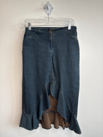Vintage Armor Jeans Cotton-Blend Chambray High Ruffle Skirt (13/14)