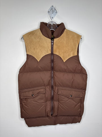 Vintage Golden Goose Brown Feather & Down Filled Leather Zip-Up Puff Vest (M)