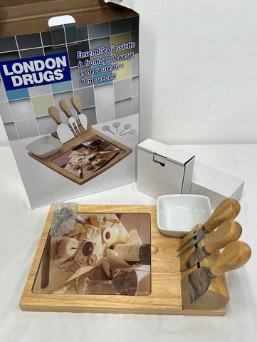 London Drugs 9 Piece Glass Cheese Plate & Knife Set
