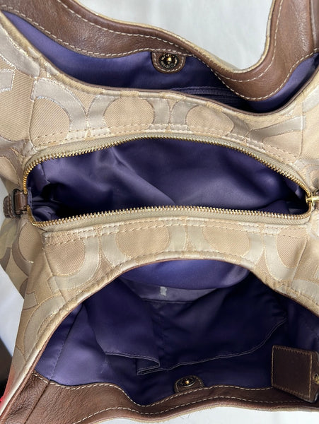 Coach Madison Op Art Lurex Signature Abigail Shoulder Bag Purse 18639 Brown Gold