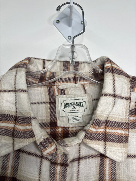 American Eagle Plaid Cropped Long-Sleeve Button-Up (M)