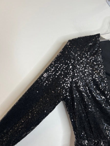 NWT Club L London Black Sequins Long-Sleeve Dress (8)