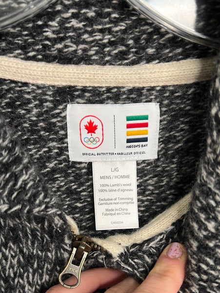 Hudson's Bay Sweater Men's Winter Olympics Cardigan Wool Maple Leaf(L)