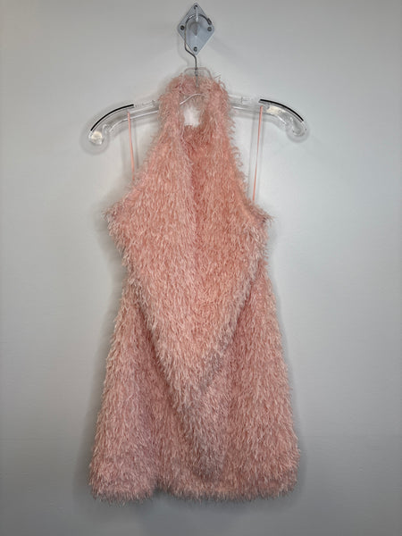 NWT Zara Baby Pink Faux Feather Halter Mini Dress (L)