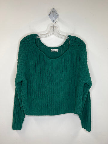 Hollister Deep Green Cable-Knit Long-Sleeve Crop Sweater (S)