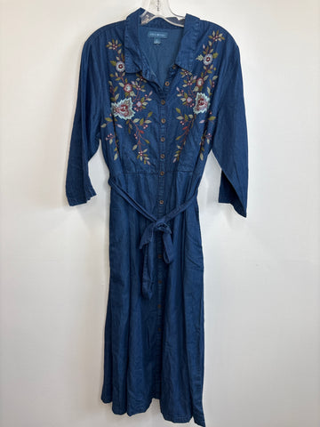 Vintage April Cornell Floral Embroidered Maxi Denim Dress (XXL)