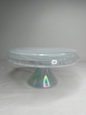 White Iridesent Glass Cake Stand