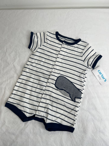 Carter's Baby Blue Stripe Whale Print Short-Sleeved  Onesie (3M)