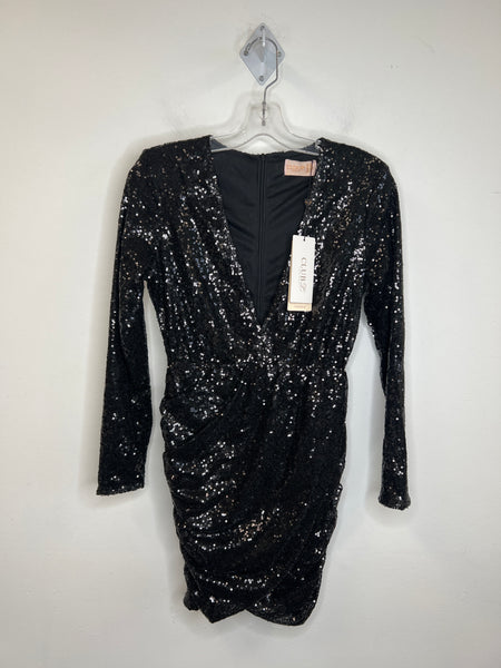 NWT Club L London Black Sequins Long-Sleeve Dress (8)