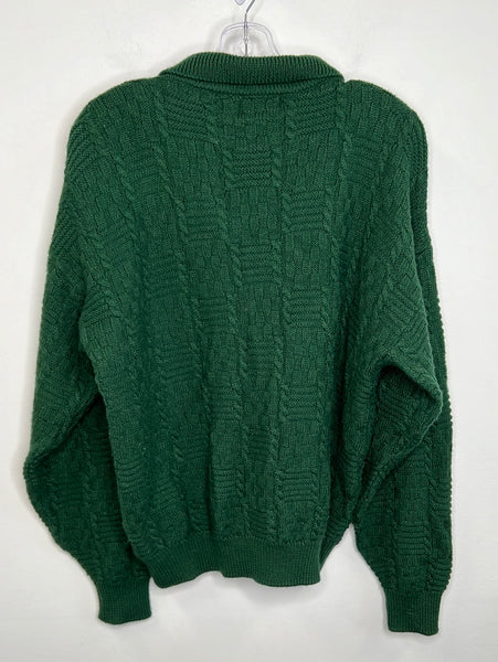 Retro Edic Knit Long-Sleeve Grandpa Polo Sweater (L)