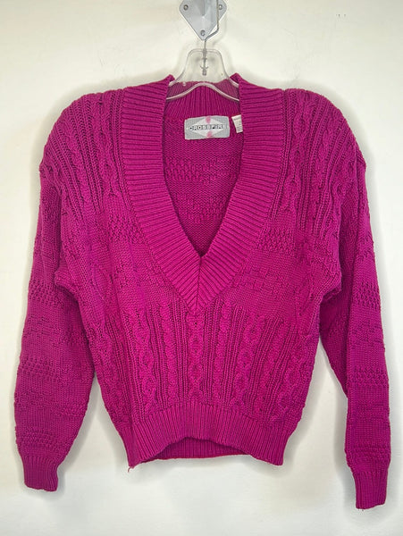 Retro Crossfire V-Neck Cropped Knitted Sweater (S)