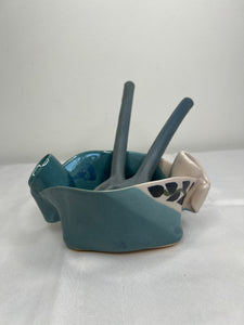 Blue Ombré Ceramic Serving Dish With Serving Spoons