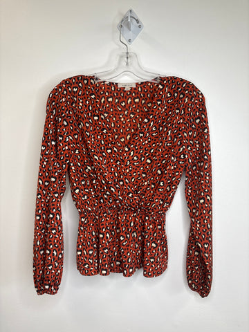 Gilli Animal Print Long Sleeve V-neck Blouse (S)