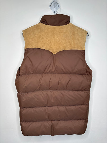 Vintage Golden Goose Brown Feather & Down Filled Leather Zip-Up Puff Vest (M)