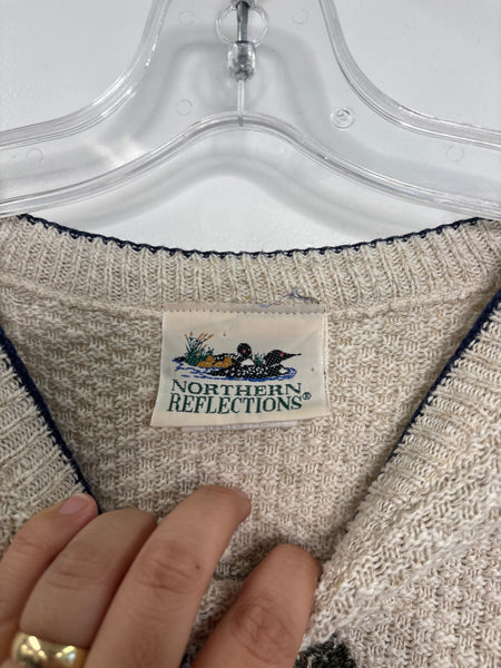 Vintage Northern Reflection Blue Jay & Cardinal Bird Embroidered Waffle Knit Sweater (L)