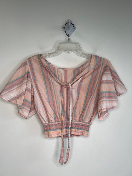 Pink Stripe Blouse Crop Top (S)