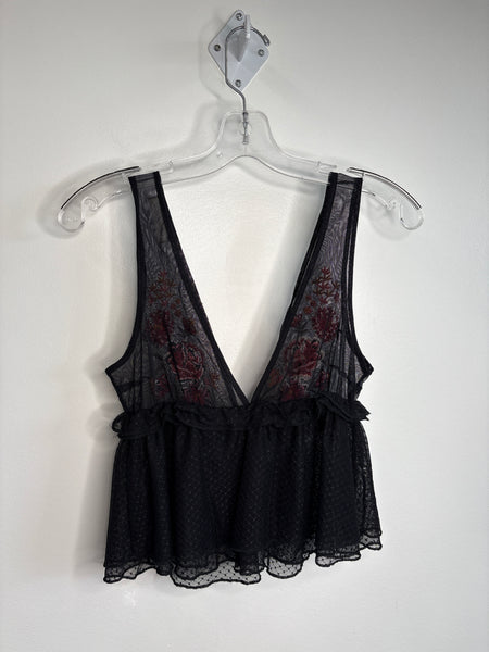 New Look Floral Embroidered Babydoll See-Through Top