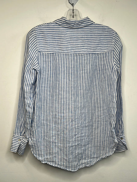 H&M Linen Blue And White Stripe Long Sleeve Button Up Shirt (2)