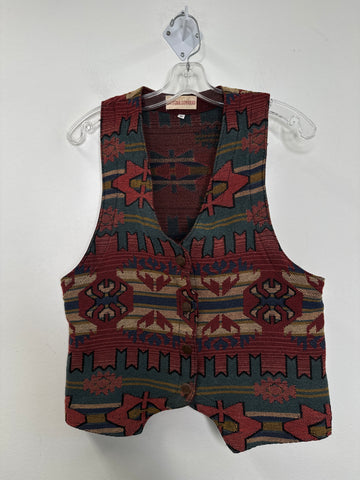 Vintage Gotcha Covered Red Southwest Print Tapestry Button-Up Vest (S)