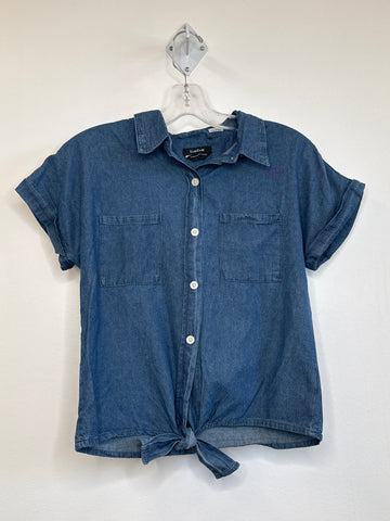 Bebe Denim Cap Sleeve Button Up Shirt (M)